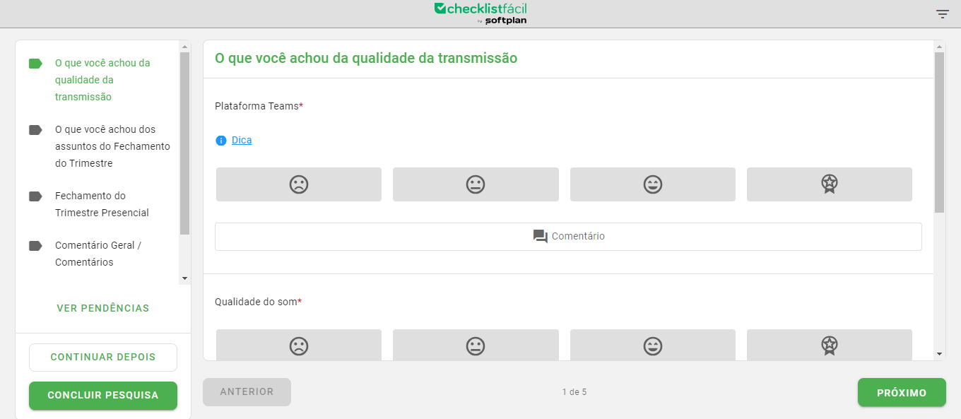 pesquisa de satisfação no checklist fácil